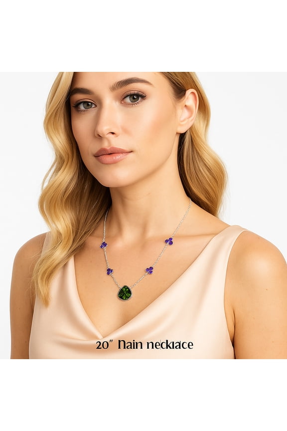 Green Matrix Turquoise & Amethyst 925 Sterling Silver Necklace Jewelry SDN1419