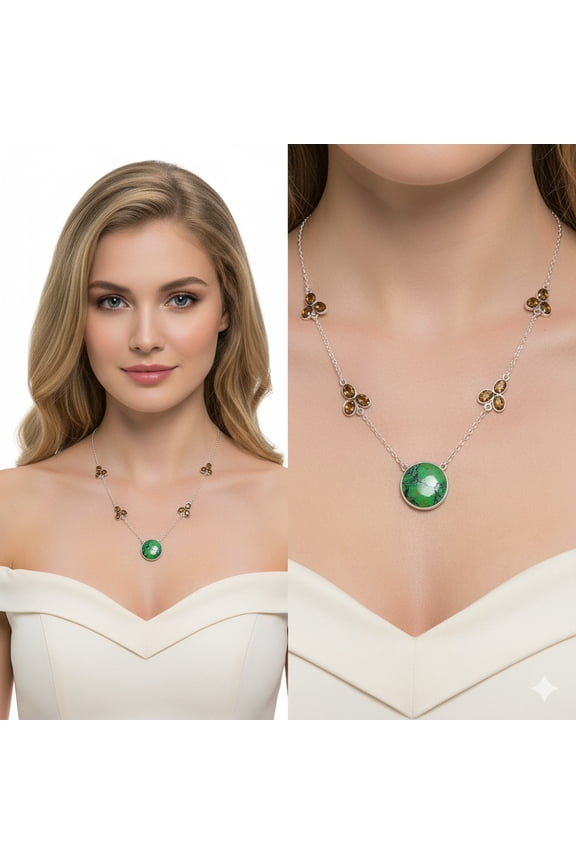 Green Matrix Turquoise & Smoky Quartz 925 Sterling Silver Necklace Jewelry SDN1382