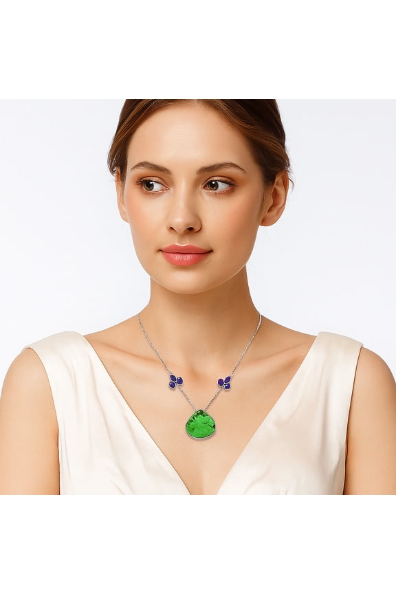 Green Matrix Turquoise and Amethyst 925 Sterling Silver Necklace Jewelry SDN1139