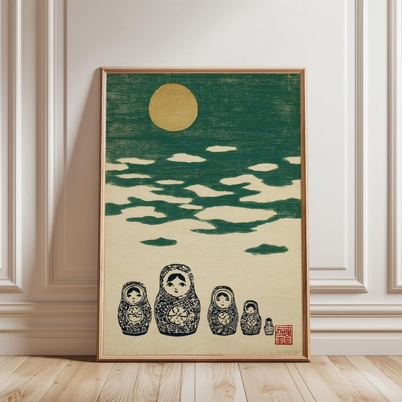 Green Matryoshka Moonlit Sky Poster Unframed Paper Print