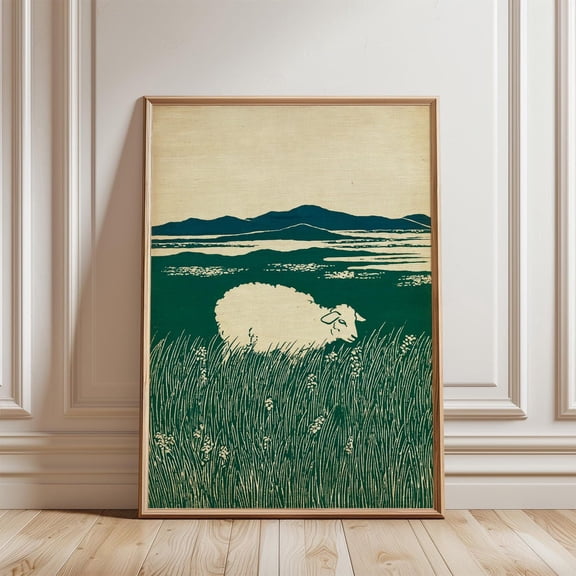 Green Meadow Sheep Poster, Unframed Paper Poster 8x10in