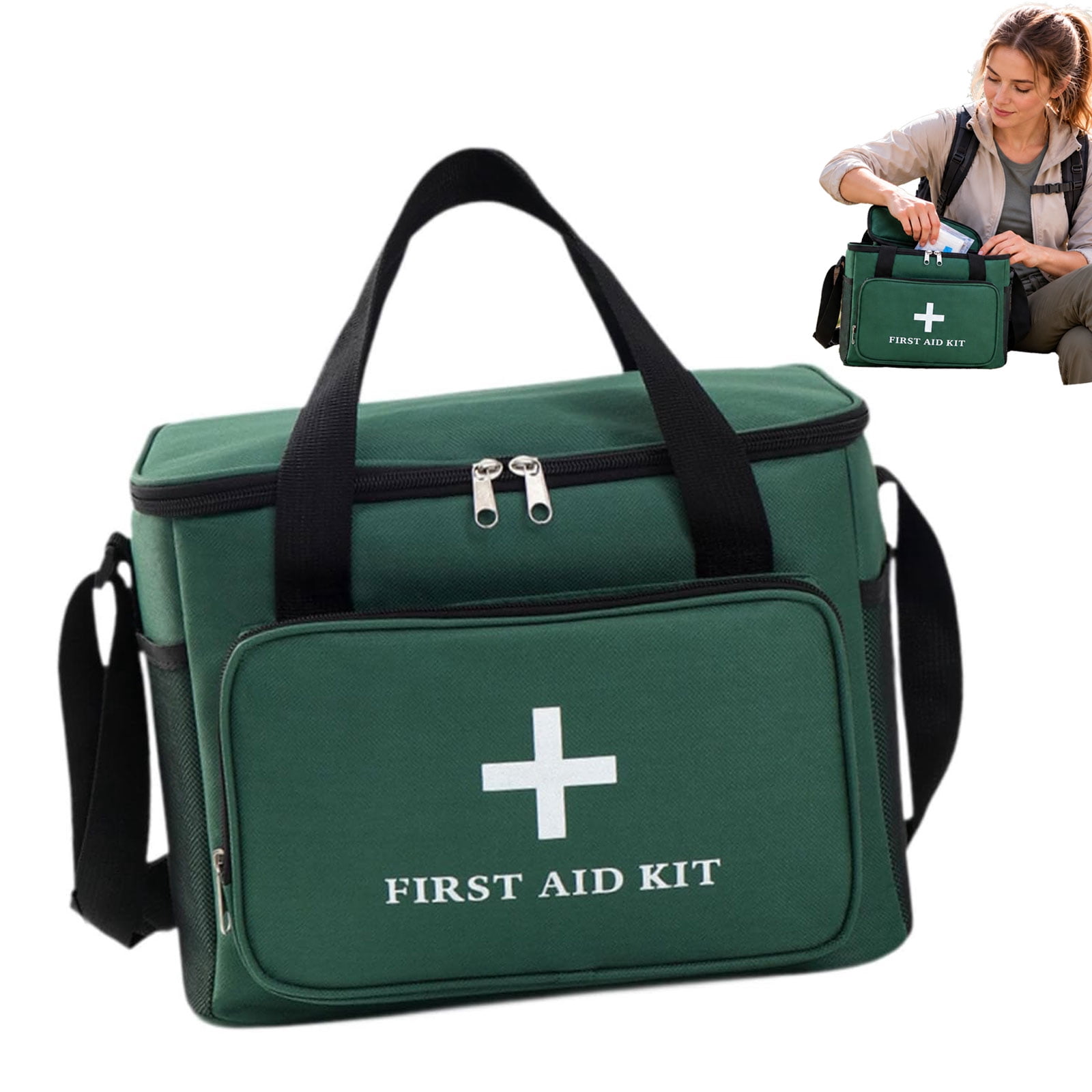 Green Medical First Aid Bag, Empty Emergency Medical Bag with ...
