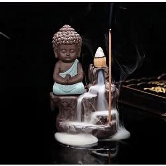 Green Meditating Monk/Buddha Back-Flow Cone Incense Holder