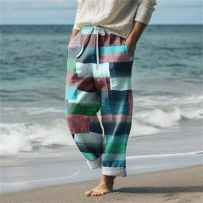 Green Mens Trousers Mens Work Pants Elastic Waist Short Sleeve Wide Leg Pants Full Length XL Trousers for Men Geometric Men S Clothing Casual Weekend Sand Leisure Mens Pants Cargo Walmart