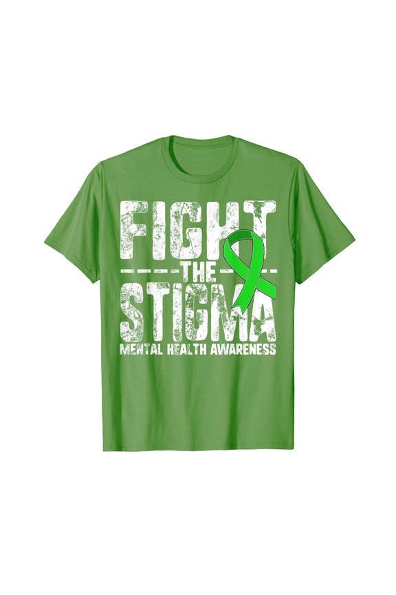 Green Mental Health Awareness T-Shirt with Bold Text Design to Fight Stigma on Depression and Anxiety