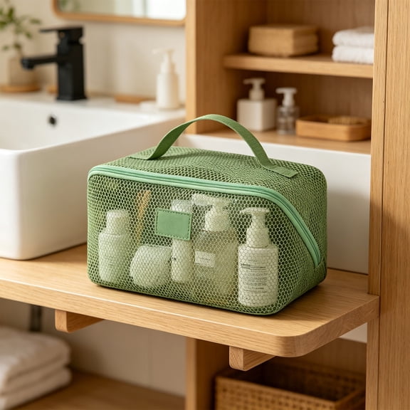 Green Mesh Medicine Bag for First Aid, Travel Pill Organizer for Home or Car – Breathable Storage Pouch for Bandages, Multi Use