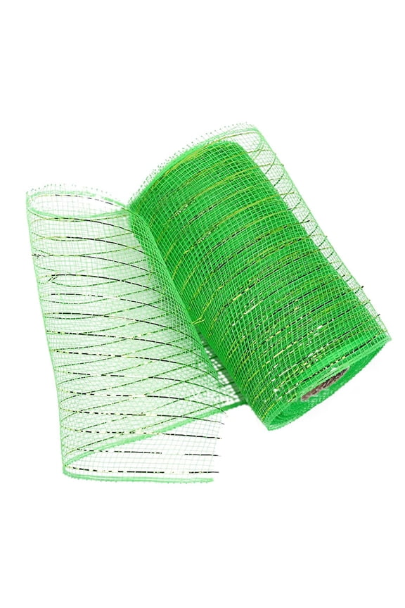 Green Mesh Ribbon with Gold Wire Each Roll for Wreaths Swags Bows Wrapping and Decorating 6in X 3ft