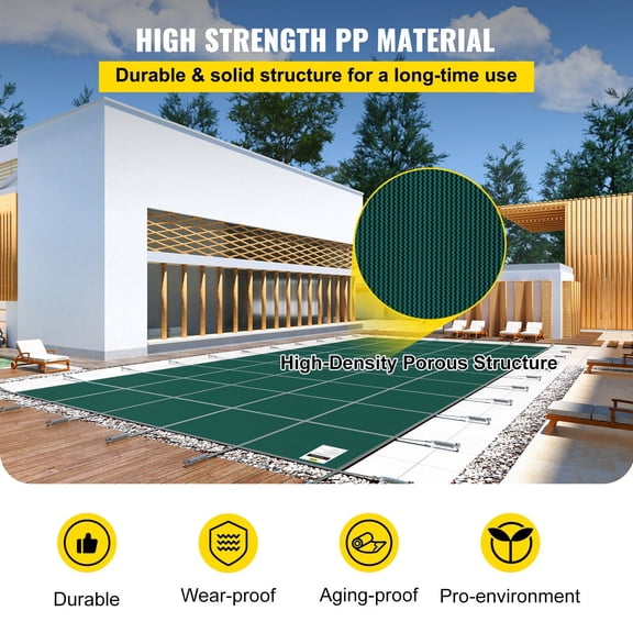 Green Mesh Solid Safety Cover for 16x36 ft Inground Swimming Pools, Rectangle Winter Pool Cover Made from Durable PP Material