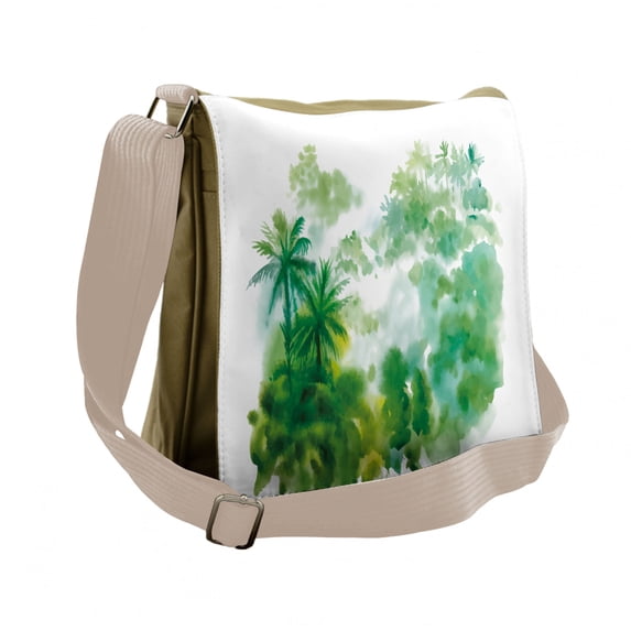 Green Messenger Bag, Watercolor Forest Image, Unisex Cross-body, by Ambesonne