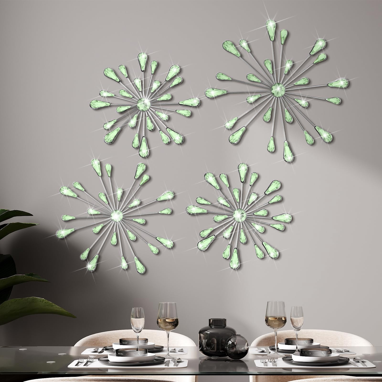 Green Metal 3D Hanging Rhinestone Radial Starburst Wall Decor for ...