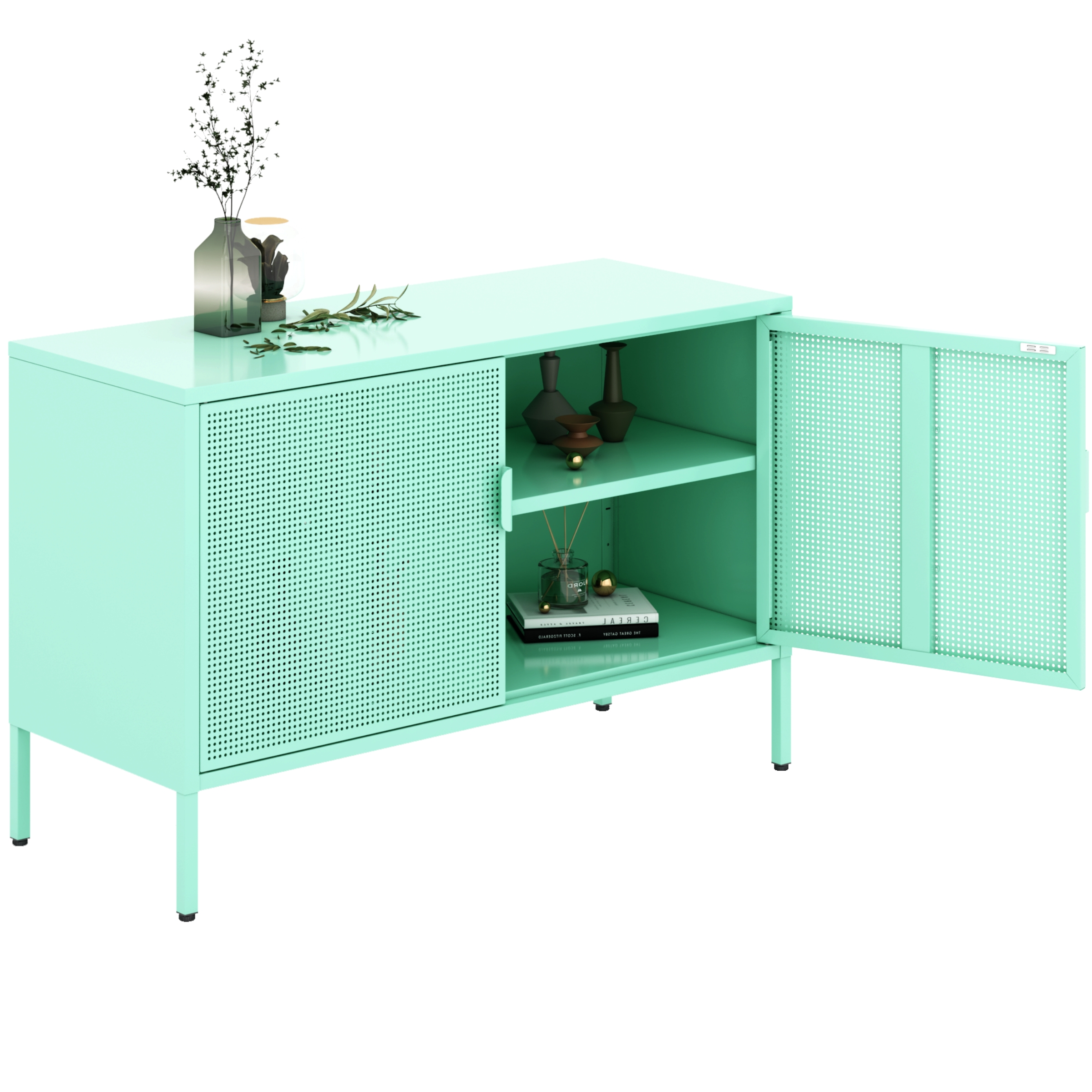 Green Metal Locker Storage with Mesh Doors and