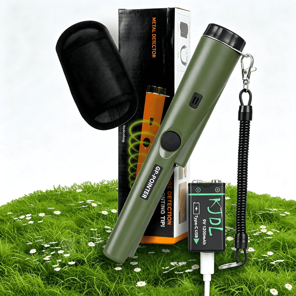 Green Metal Detector Pinpointer, Professional Waterproof Handheld Pin Pointer Wand with Rechargeable 9V 1200mAh Battery, High Sensitivity 360 Detection Treasure Finder Probe for Adults & Kids