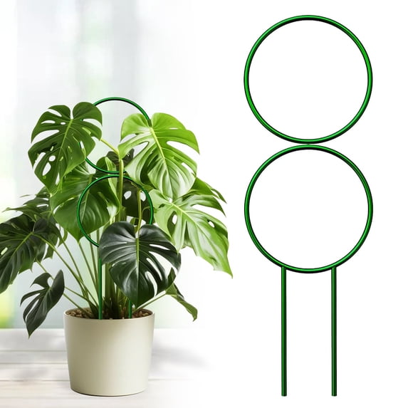 Green Metal Plant Support Hoops, Decorative Climbing Plant Stakes for Potted Indoor Plants Vines Ivy, 13.4" and 12" Trellis, By Preplabs