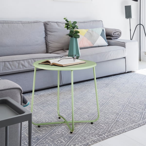 Green Metal Side Table for Indoor Outdoor, 20x20 Inch Lightweight Patio End Table with Powder Coated Top, Waterproof & Easy Assembly