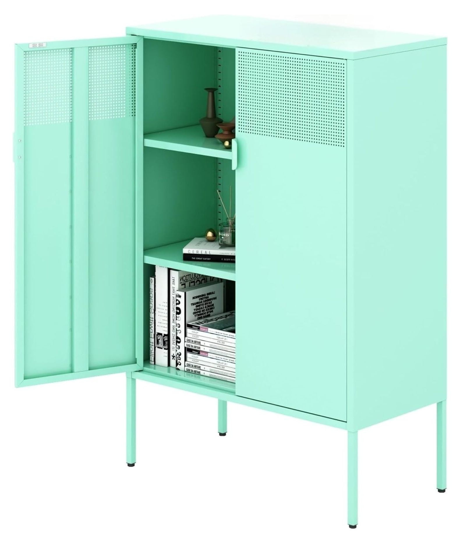 Green Metal Storage 3 Tier Steel Locker Storage Accent with Legs and Adjustable