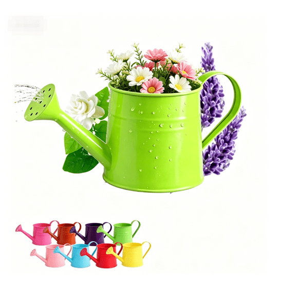 Green Metal Watering Can Vase, Small Indoor Plant Watering Can with Long Spout, Decorative Matte Galvanized Watering Pot for House Plants, Succulents, Flowers, Garden, Home Decor