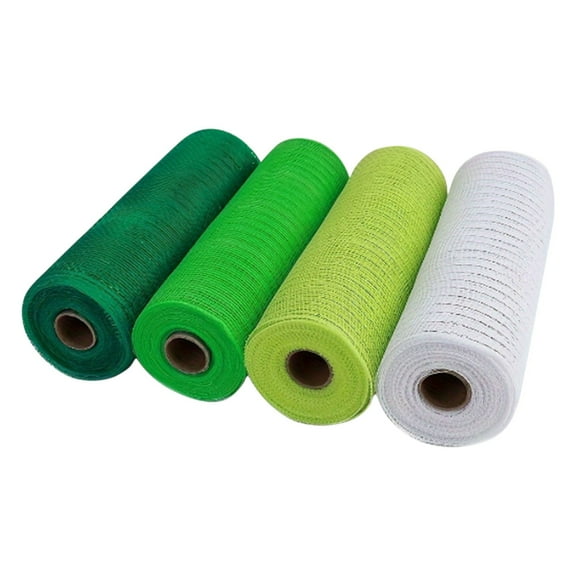 Green Metallic Deco Poly Mesh Ribbon for Decoration/Wreath Making Craft, Wreaths, Craft, Party and Decorating Supplies for Home Door Wreath Decoration DIY Crafts Making (4 Pack)