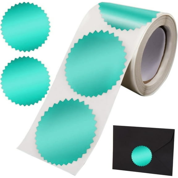 Green Metallic Foil Embossing Stickers,Round Blank Labels Stickers,Envelope Seals Stickers with Serrated Edge,Self Adhesive Stickers,250 Stickers Per Roll,for Package Wedding 2 Roll