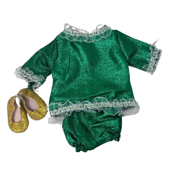 Green Metallic Performance Outfit for 18 Inch Dolls Dance, Skating or Stage Competition Costume