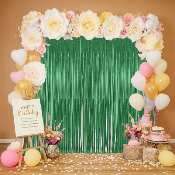 Green Metallic Tinsel Foil Curtains,39.37×78.74in Glitter Green Fringe Curtains,New Year Door Streamer Tinsel Backdrop Photo Booth for New Year Party Birthday Engagement Party Decorations(1PC)