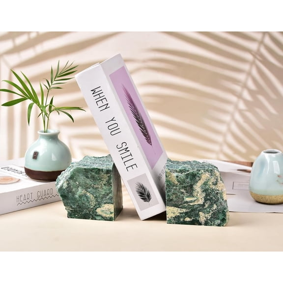 Green Mica Stone Bookends with Non-Slip Rubber Bumpers