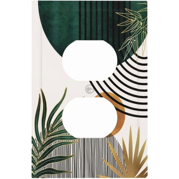 Green Mid Century Boho Abstract Modern Sun Arch Curve 1 Gang Duplex Outlet Covers Faceplate Decorative Single Electrical Receptacle Wall Plate Light Switch Cover Plate for Bathroom Decor