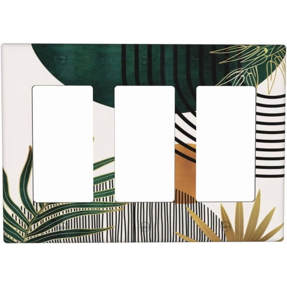 Green Mid Century Boho Abstract Modern Sun Arch Curve Triple Rocker Outlet Covers Decorative 3 Gang Light Switch Cover Gfci Electrical Switchplate Receptacle Wall Plate for Bathroom