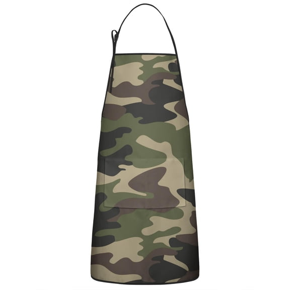 Green Military Camouflage Cooking Kitchen Aprons with Pocket Chemical Work Apron Waterproof Bib Apron for Birthday Gifts for Dad Step Cooking Aprons for Kitchen Cool BBQ Grilling