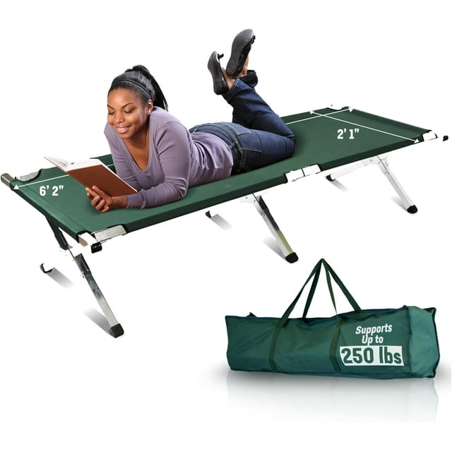 Green Military Camping Bed, Lightweight Aluminum Camping Cots for