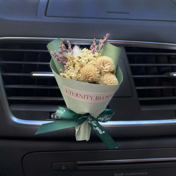 Green Mini Dried Flowers Bouquet for Car Air Vent Clips, Car Air Outlet Perfume Decoration, Car FlowerVent Clips Car Air Fresheners Interior Accessories Automotive