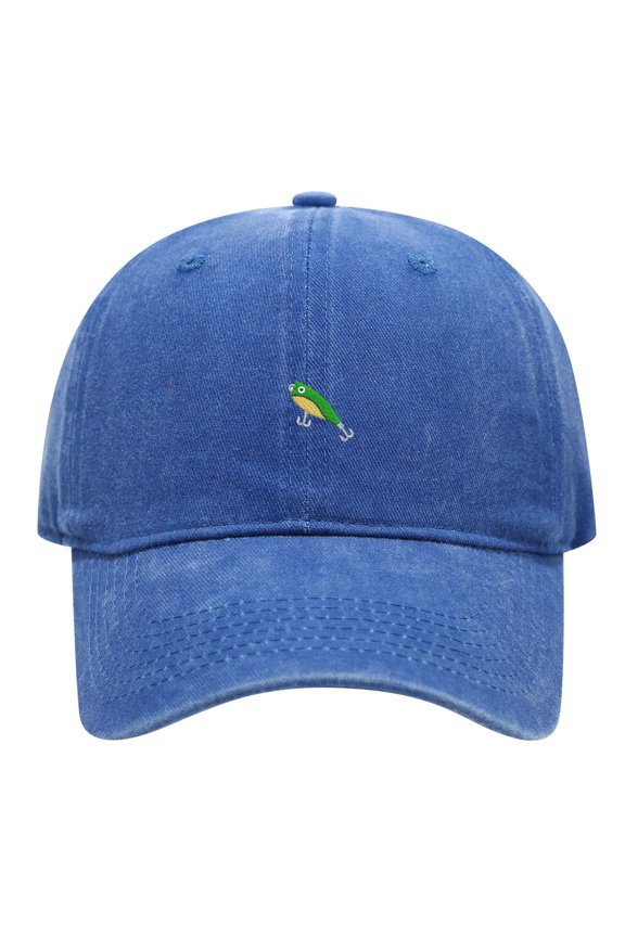 Green Minnow Crankbait Lure Embroidered Vintage Washed Cotton Dad Hat, Adjustable Adult Outdoor Angler Cap for Men Women Fishing Enthusiasts