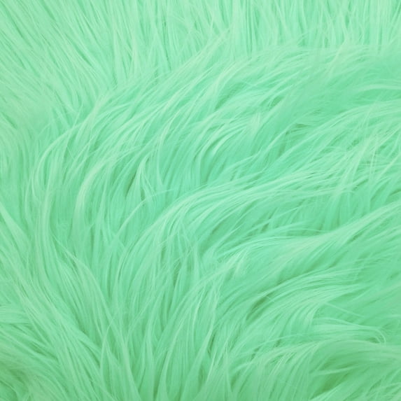 Green Mint Faux Fur Fabric Long Pile Mongolian, DIY Projects by 20 Yards
