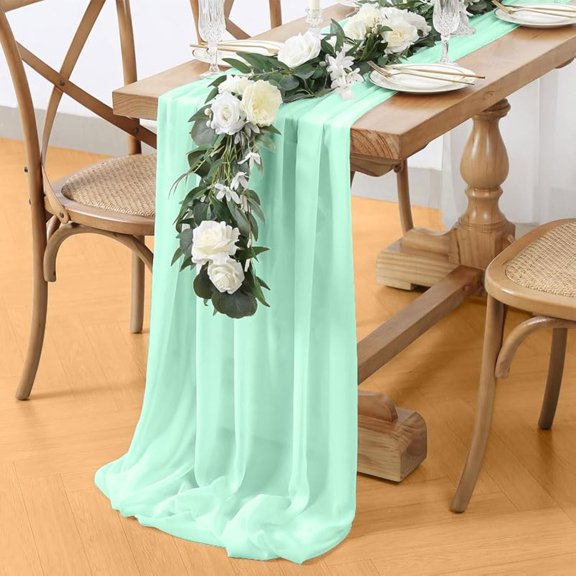 Green Mint Green 100% Chiffon Table Runner 29x120 Inches for Banquet Wedding Party Event Table Decoration