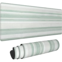 Green Mint Sage Stripes White Large Mouse Pad Desk Mat Extended Keyboard Mat for Work Home Office 31.5x11.8 Inch