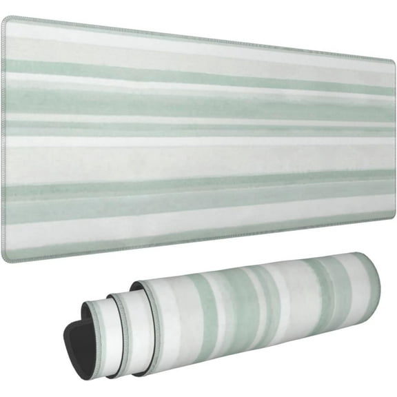 Green Mint Sage Stripes White Large Mouse Pad Desk Mat Extended Keyboard Mat for Work Home Office 31.5x11.8 Inch