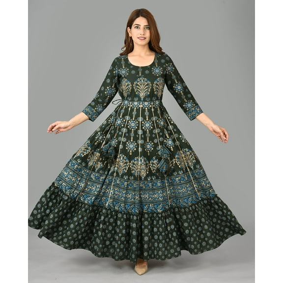 Green Mirror Embroidered Handmade Pure Cotton Dress