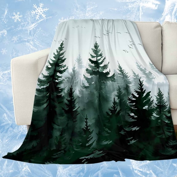 Green Mist Forest Cooling Blanket, Lightweight Breathable Summer Throw Blanket with Double Sided Cold Effect,Farmhouse Trees Nature Landscape Picnic Beach Blankets Bed Sheet for Hot Sleepers 60"x80"
