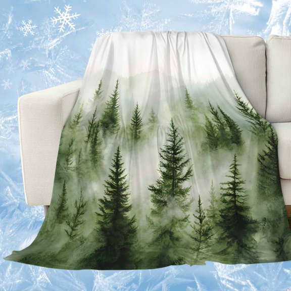 Green Mist Forest Cooling Blanket,Lightweight Breathable Summer Throw Blanket with Double Sided Cold Effect,Foggy Mountain Tree Nature Landscape Picnic Blankets Bed Sheet for Hot Sleepers 30"x40"