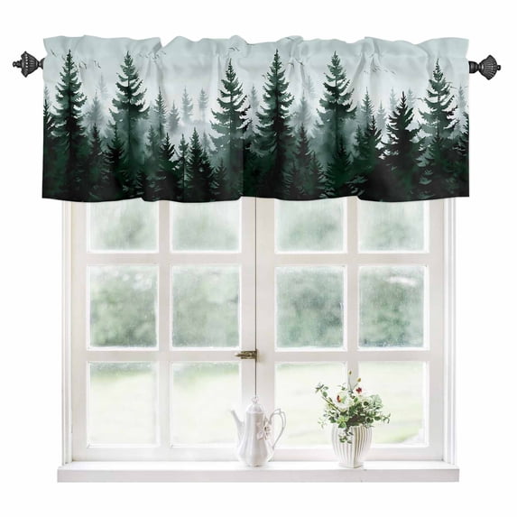 Green Mist Forest Kitchen Valances for Windows 42x12 Inch Kitchen Curtains Valances Rod Pocket Farmhouse Trees Nature Landscap Bathroom Window Valances for Window Treatment Decor