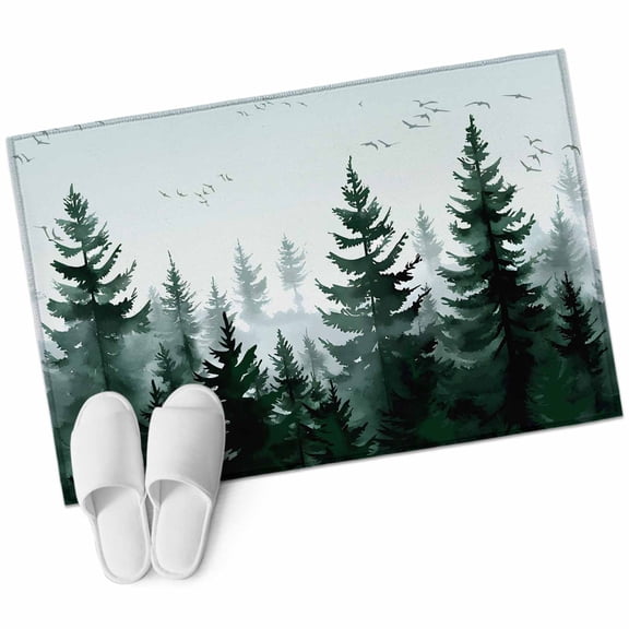 Green Mist Forest Large Area Rugs for Bedroom Living Room, Soft Non Slip Carpet Bedside Rug, Farmhouse Trees Nature Landscape Rectangular Floor Cover Kitchen Accent Rug 2'x3' for Dining Room/Office