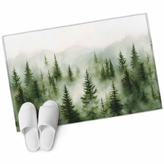 Green Mist Forest Large Area Rugs for Bedroom Living Room, Soft Non Slip Carpet Bedside Rug, Foggy Mountain Tree Nature Landscape Rectangle Floor Cover Kitchen Accent Rug 2'x3' for Dining Room/Office