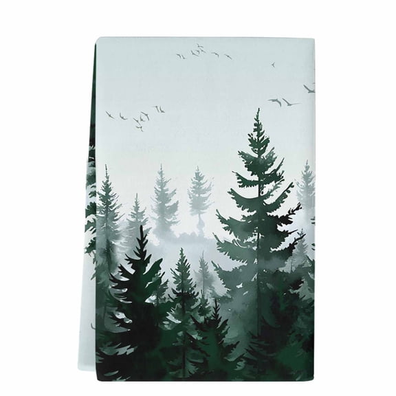 Green Mist Forest Microfiber Kitchen Towel, Farmhouse Trees Nature Landscape Soft Absorbent Dish Towels, Quick Drying Washable Dishcloths for Kitchen Cleaning, Drying Dishes, 18x28 Inches