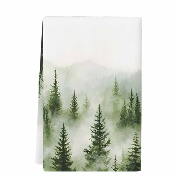 Green Mist Forest Microfiber Kitchen Towel, Foggy Mountain Tree Nature Landscape Soft Absorbent Dish Towels, Quick Drying Washable Dishcloths for Kitchen Cleaning, Drying Dishes, 18x28 Inches