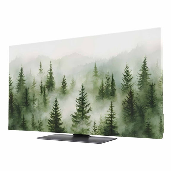 Green Mist Forest TV Cover for 24 Inch Screen,Stretch Fabric Dustproof TV Display Protector,Foggy Mountain Tree Nature Landscape Elastic Slipcover Monitor Cover for Desktop Computer 20.9"x11.8"