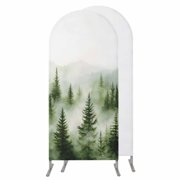 Green Mist Forest Wedding Arch Cover,Stretchy Spandex Arch Backdrop Stand Covers 4 FT,Foggy Mountain Tree Nature Landscape Round Top Arched Backdrop Cover for Birthday Party Ceremony Baby Shower