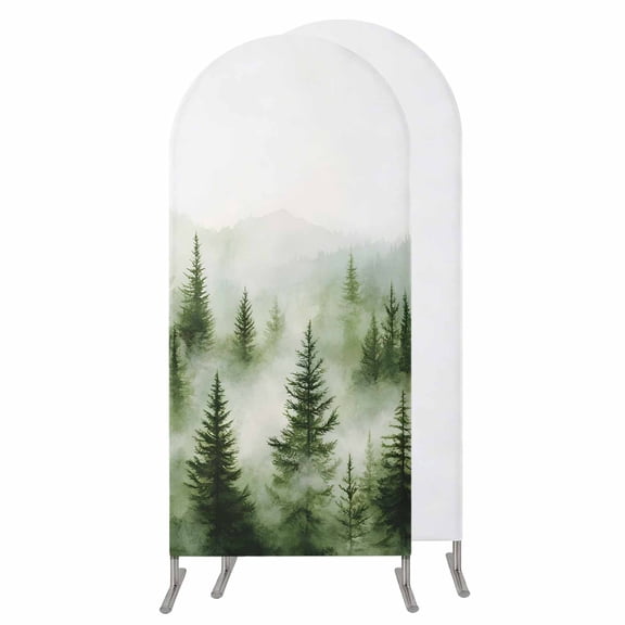 Green Mist Forest Wedding Arch Cover,Stretchy Spandex Arch Backdrop Stand Covers 6 FT,Foggy Mountain Tree Nature Landscape Round Top Arched Backdrop Cover for Birthday Party Ceremony Baby Shower