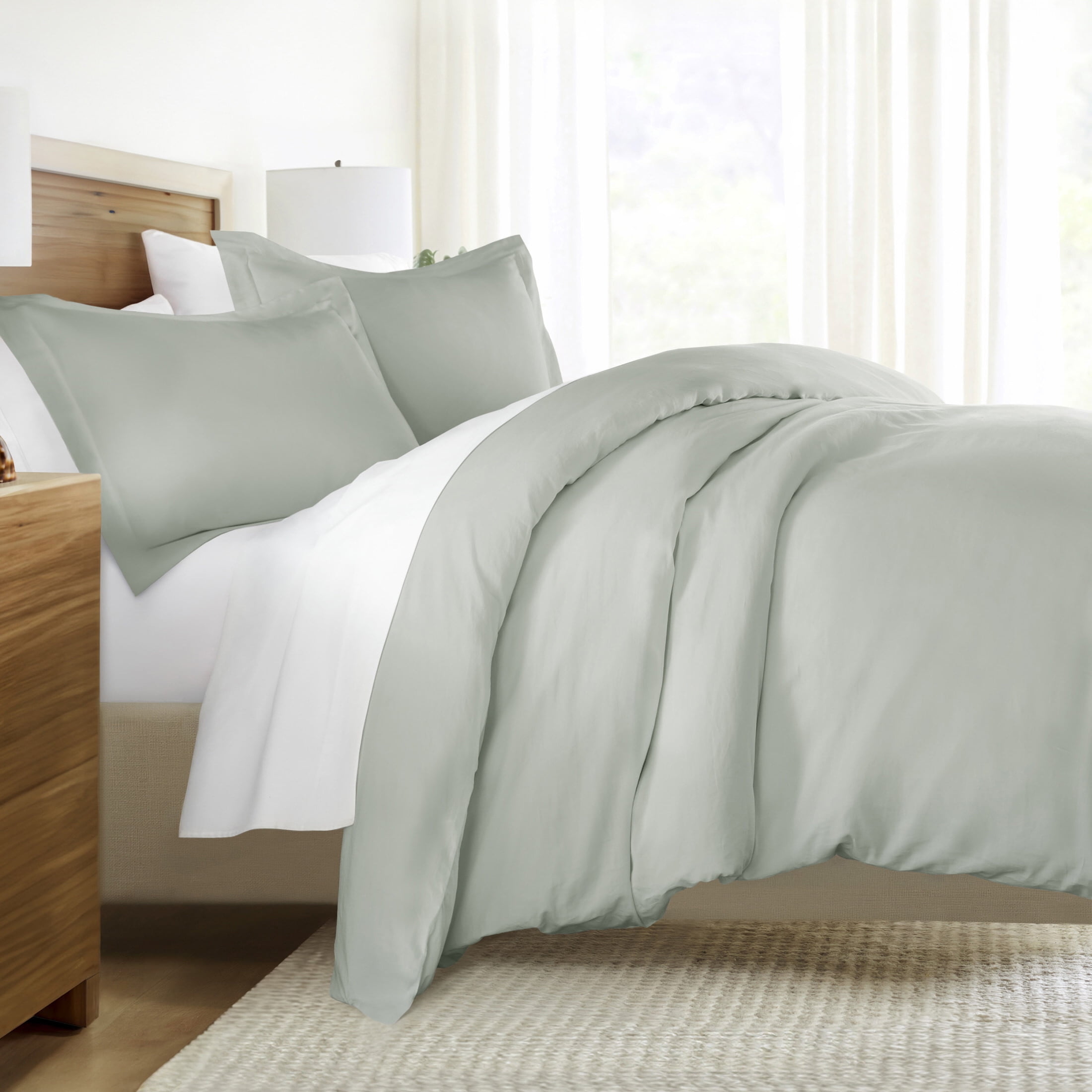 Green Mist Vintage Washed 3 Piece Cotton Duvet Cover Set, King/Cal-King, by Noble Linens