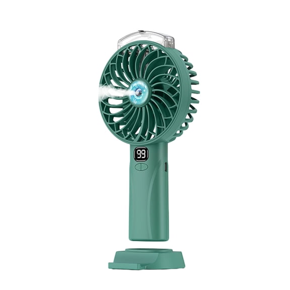 Green Misting Fan With Digital Display, 400Mah Usb Rechargeable, 5-Speed Portable Handheld Fan With 2 Spray Modes, Personal Air Cooler, With Bottle