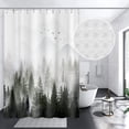 thumbnail image 1 of Green Misty Forest Shower Curtain, Rustic Shower Curtain Green Mountain Birds Tree Art Nature Woodland Summer Shower curtains for Bathroom Decorative Bath Curtains 72x72 Water Repellent Waffle Fabric, 1 of 6