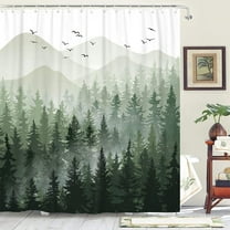 Green Misty Forest Shower Curtain Set Ombre Sage Green White Waterproof Fabric Shower Curtains Nature Tree Mountain Woodland Decorative Bathroom Bath Curtain Decor (72" × 72", Green)